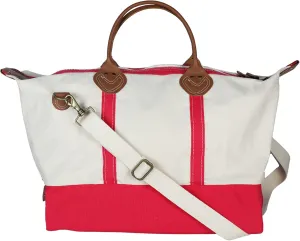 Tag&Crew Multi Pocket Sierra Duffle 18 oz Heavy Duty Cotton Canvas Unisex Travelers Bag with Shoe Compartment, Leather Handles, Adjustable Removable Shoulder Strap - Raspberry