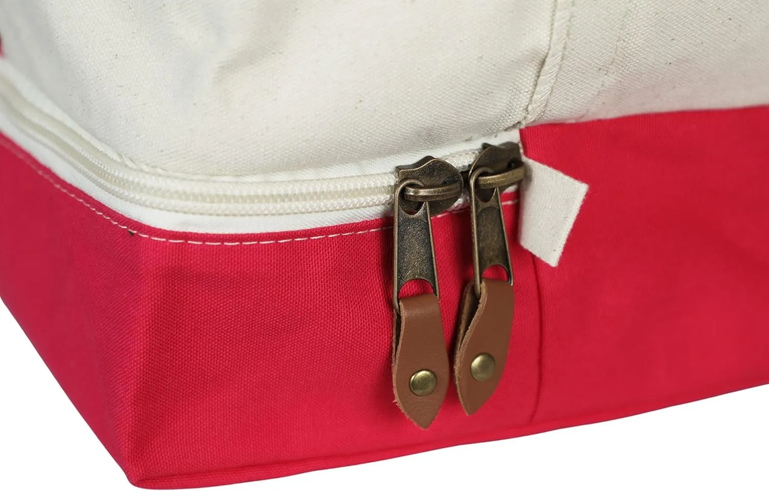 Tag&Crew Multi Pocket Sierra Duffle 18 oz Heavy Duty Cotton Canvas Unisex Travelers Bag with Shoe Compartment, Leather Handles, Adjustable Removable Shoulder Strap - Raspberry