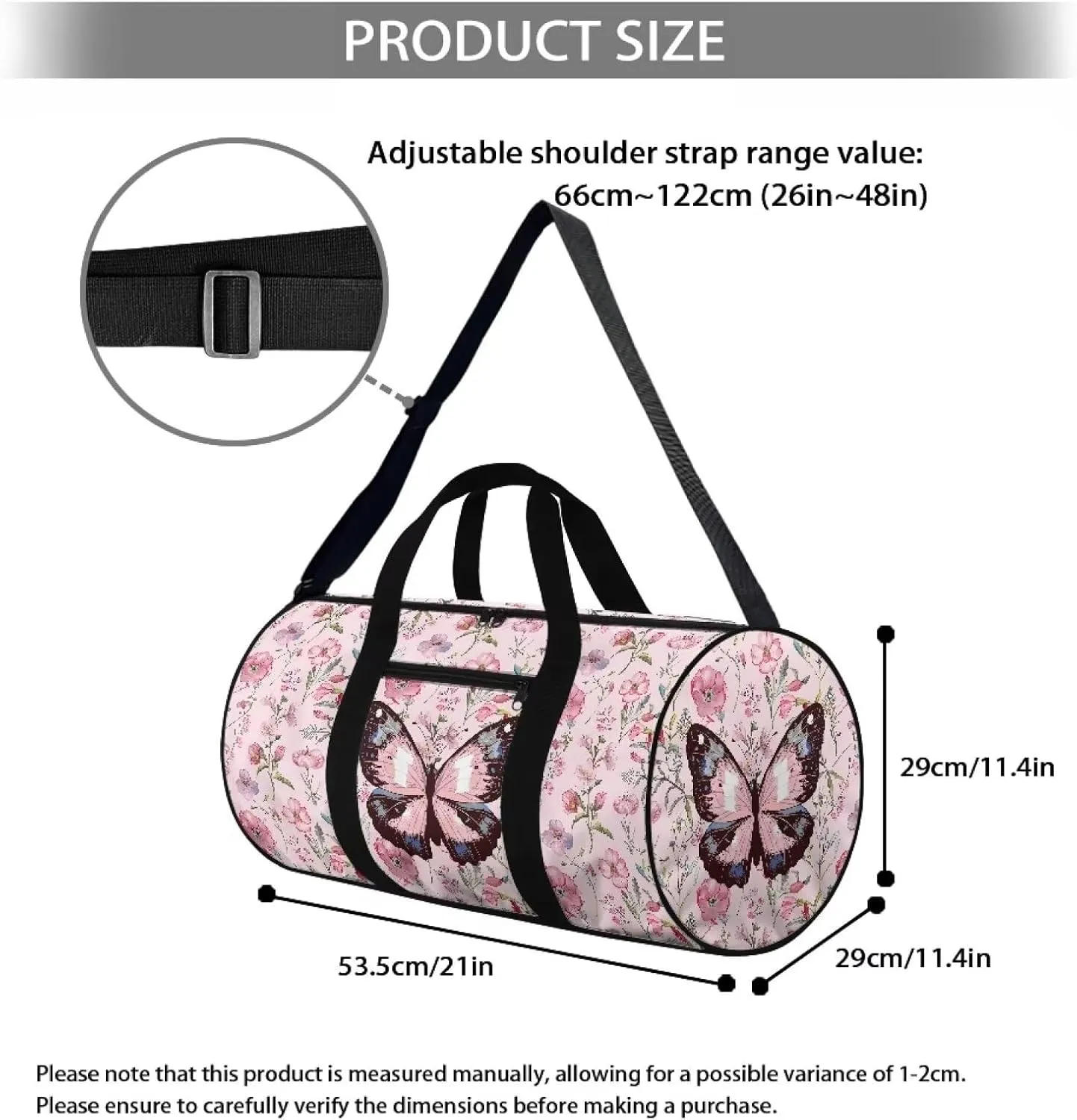 Talayituse Butterfly Flower Print Duffel Bag for Women Collapsible Travel Bag Zipper Workout Duffel Bag Crossbody Bag with Adjustable Shoulder Strap Portable Fitness Tote for Basketball Football
