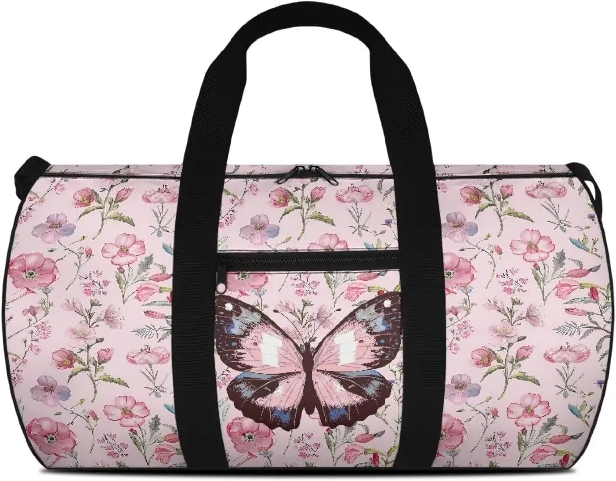 Talayituse Butterfly Flower Print Duffel Bag for Women Collapsible Travel Bag Zipper Workout Duffel Bag Crossbody Bag with Adjustable Shoulder Strap Portable Fitness Tote for Basketball Football