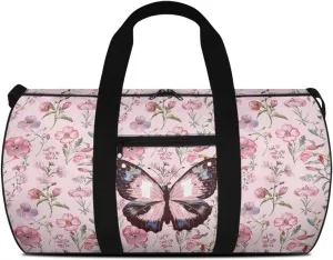 Talayituse Butterfly Flower Print Duffel Bag for Women Collapsible Travel Bag Zipper Workout Duffel Bag Crossbody Bag with Adjustable Shoulder Strap Portable Fitness Tote for Basketball Football
