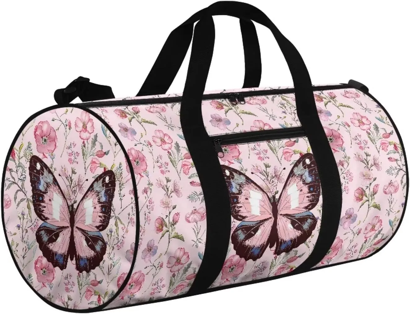 Talayituse Butterfly Flower Print Duffel Bag for Women Collapsible Travel Bag Zipper Workout Duffel Bag Crossbody Bag with Adjustable Shoulder Strap Portable Fitness Tote for Basketball Football