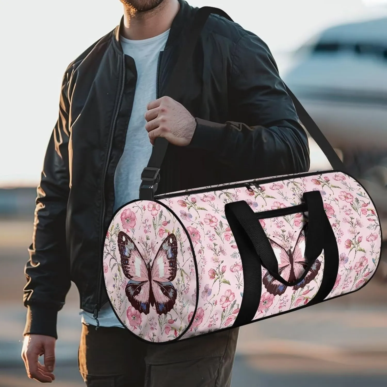 Talayituse Butterfly Flower Print Duffel Bag for Women Collapsible Travel Bag Zipper Workout Duffel Bag Crossbody Bag with Adjustable Shoulder Strap Portable Fitness Tote for Basketball Football