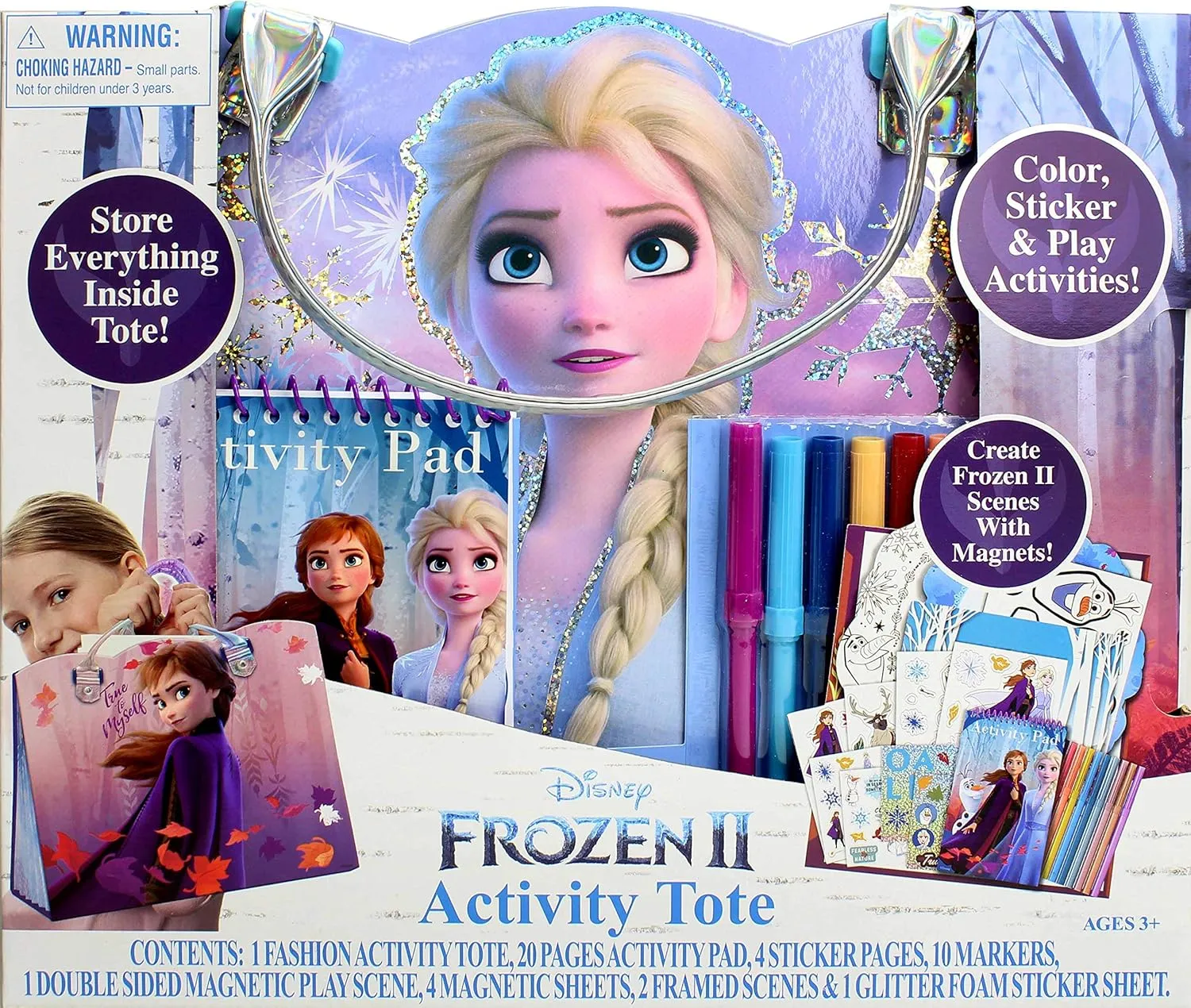 Tara Toys Frozen 2 Enchanted Activity Tote - Ultimate Princess Adventure Bag with Coloring Books, Stickers, and Craft Supplies, Travel-Friendly Holiday Gift for Little and Imaginative Artists, Ages 3 