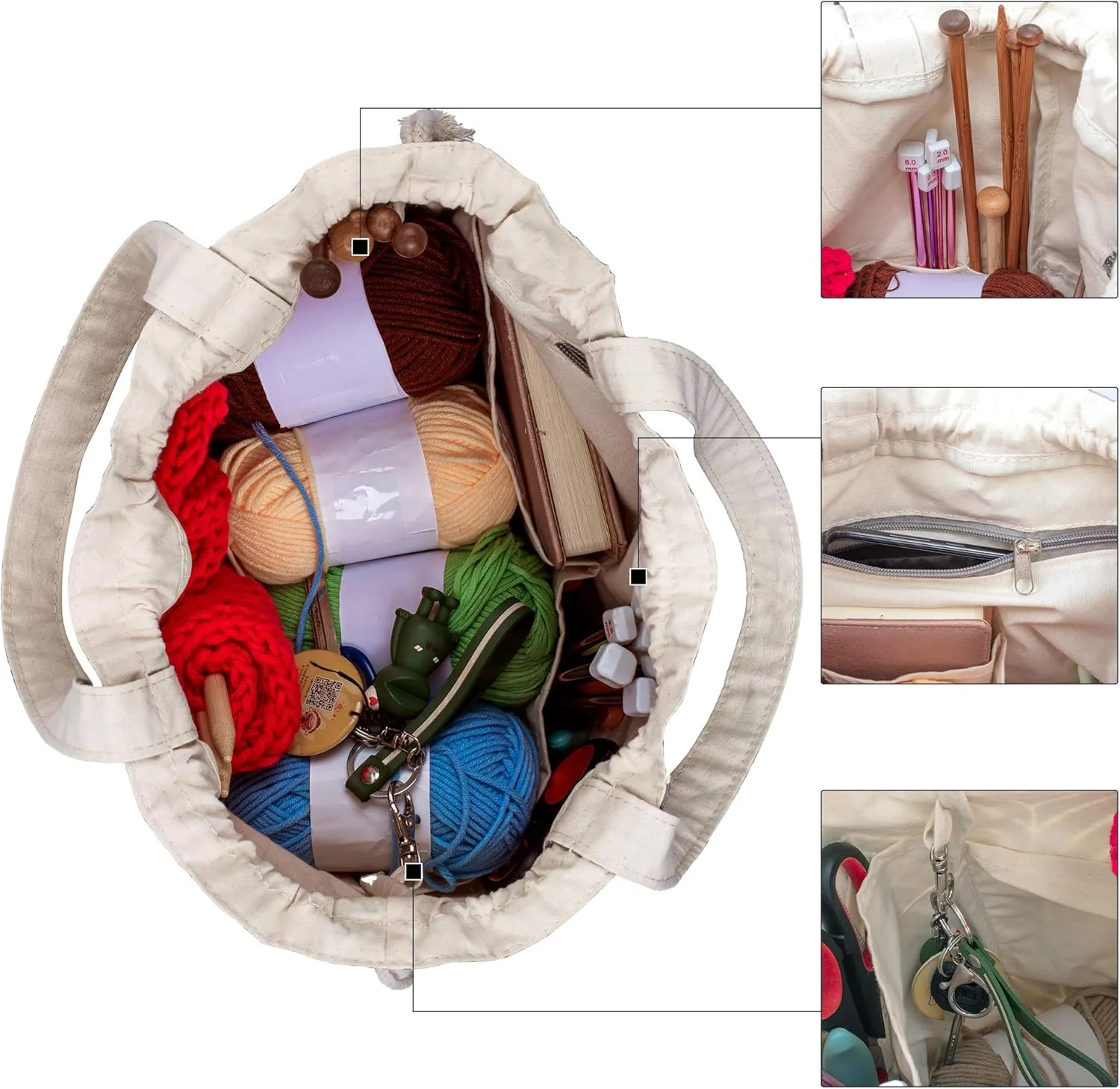 Teamoy Knitting Tote Bag with Drawstring Closure, Portable Yarn Storage Bag for Knitting Needles, Yarn Skein and Crochet Supplies, Sheep (Bag Only)