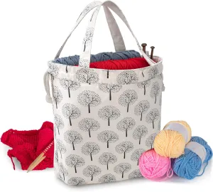 Teamoy Knitting Tote Bag with Drawstring Closure, Portable Yarn Storage Bag for Knitting Needles, Yarn Skein and Crochet Supplies, Tree (Bag Only)