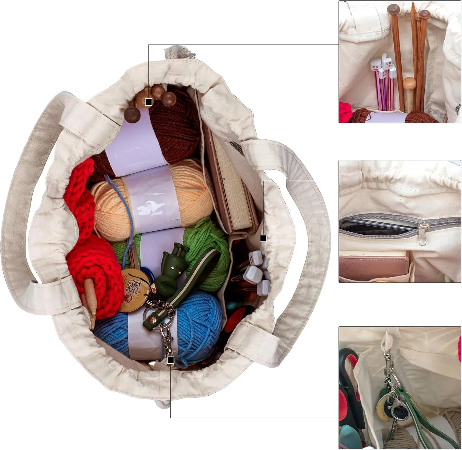 Teamoy Knitting Tote Bag with Drawstring Closure, Portable Yarn Storage Bag for Knitting Needles, Yarn Skein and Crochet Supplies, Tree (Bag Only)