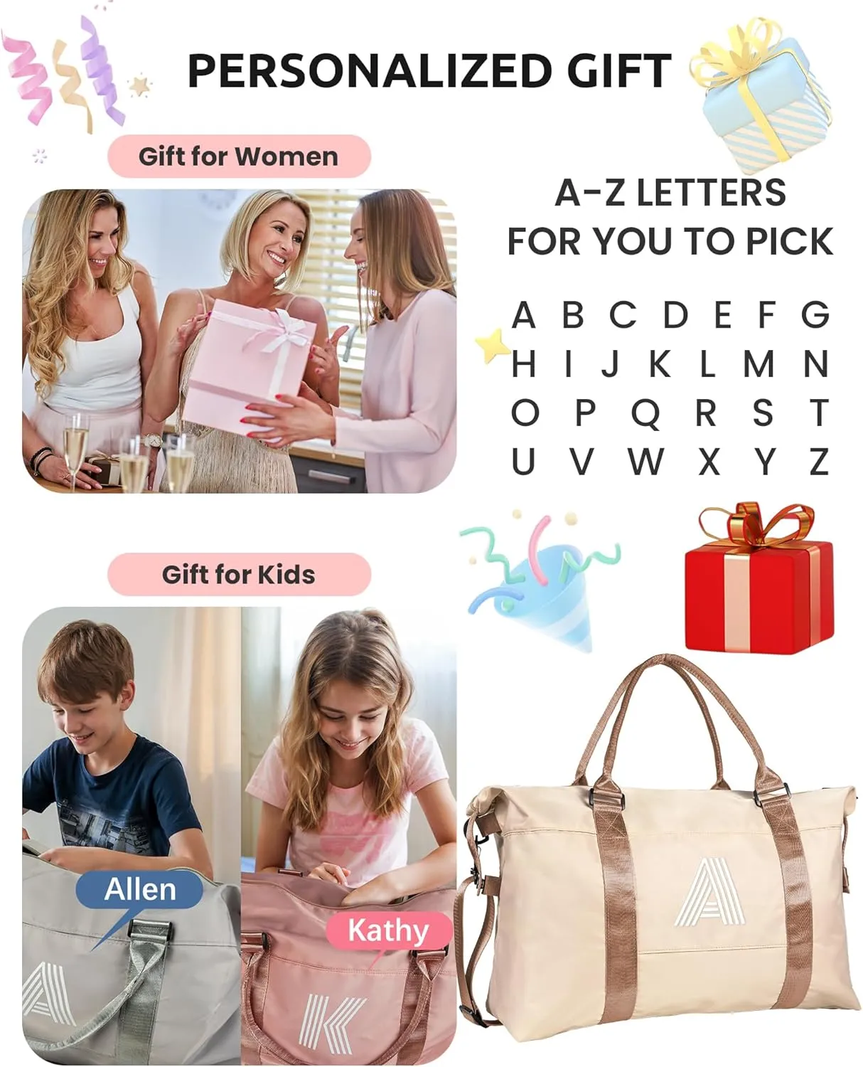Teenage Girl Stuff, Initial Travel Duffel Bag, Gym Bag, Duffel Bag,Personalized Weekender Bag，Monogram Overnight Bag Birthday Gifts for Women Mom Her Girlfriend Gifts (Letter R)