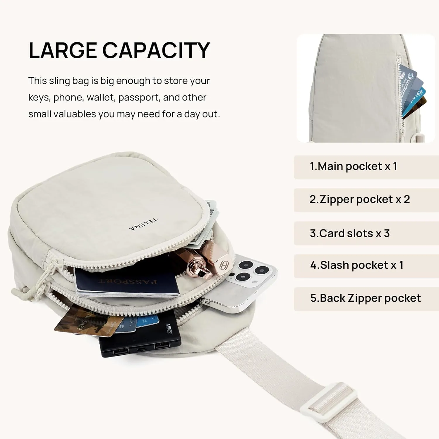 Telena Sling Bag for Women Crossbody Bags Fashion Fanny Pack Cross Body for Travel Hiking Cycling 0-Beige