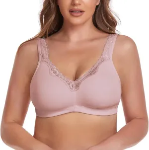 TELIMUSSTO Women's Plus Size Soft Cotton Lace Bra Full Coverage Wirefree Non-Padded