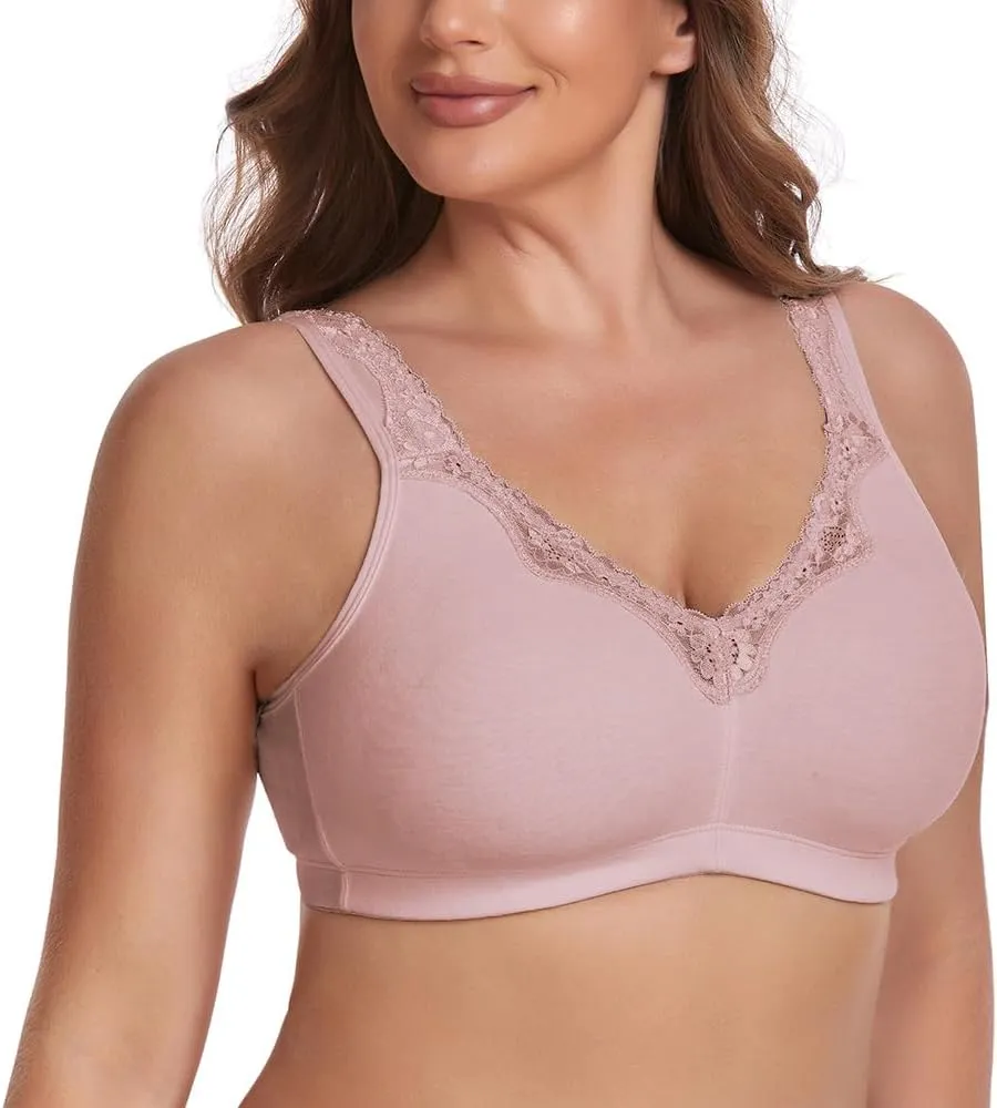 TELIMUSSTO Women's Plus Size Soft Cotton Lace Bra Full Coverage Wirefree Non-Padded