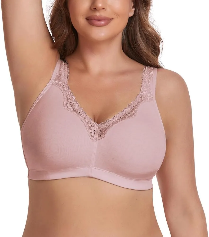 TELIMUSSTO Women's Plus Size Soft Cotton Lace Bra Full Coverage Wirefree Non-Padded