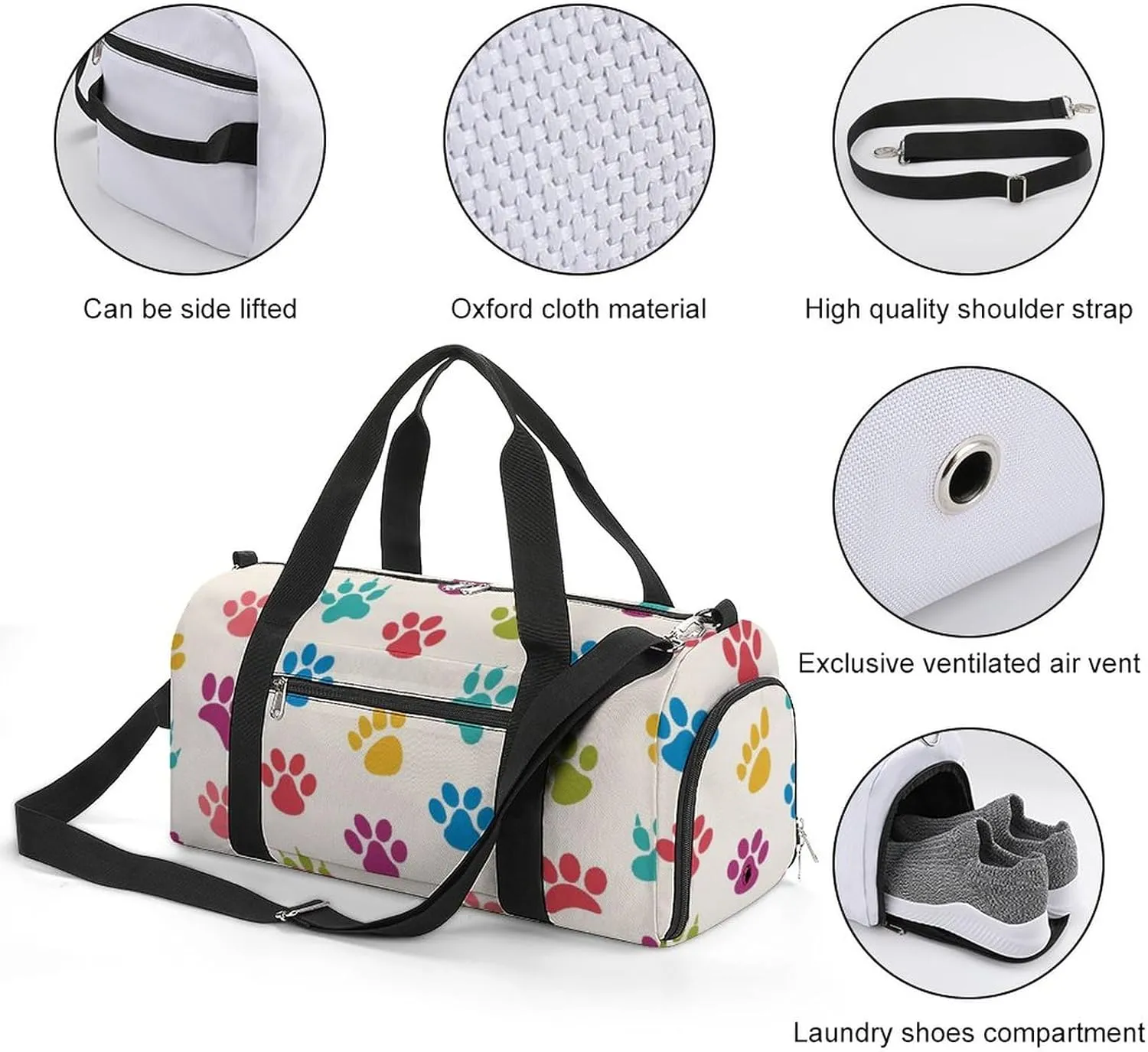 Texture with Traces of Cats, Dogs Sports Tote Gym Bag for Women Men, Overnight Bag with Shoe Compartment Water Resistant