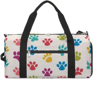 Texture with Traces of Cats, Dogs Sports Tote Gym Bag for Women Men, Overnight Bag with Shoe Compartment Water Resistant