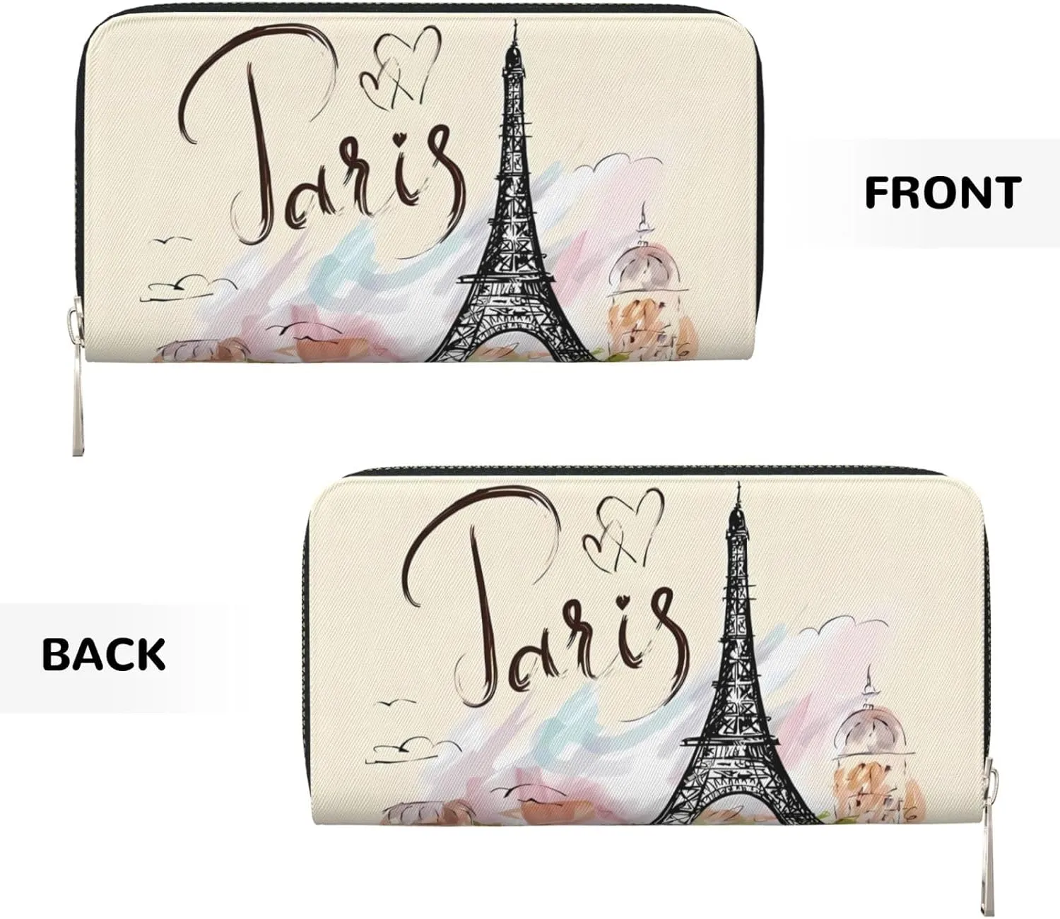 the famous Paris Eiffel Tower Wallet for Men Women Elegant Long Clutch Zip Around Travel Leather Coin Purse Large Capacity Credit Card Holder Handbag