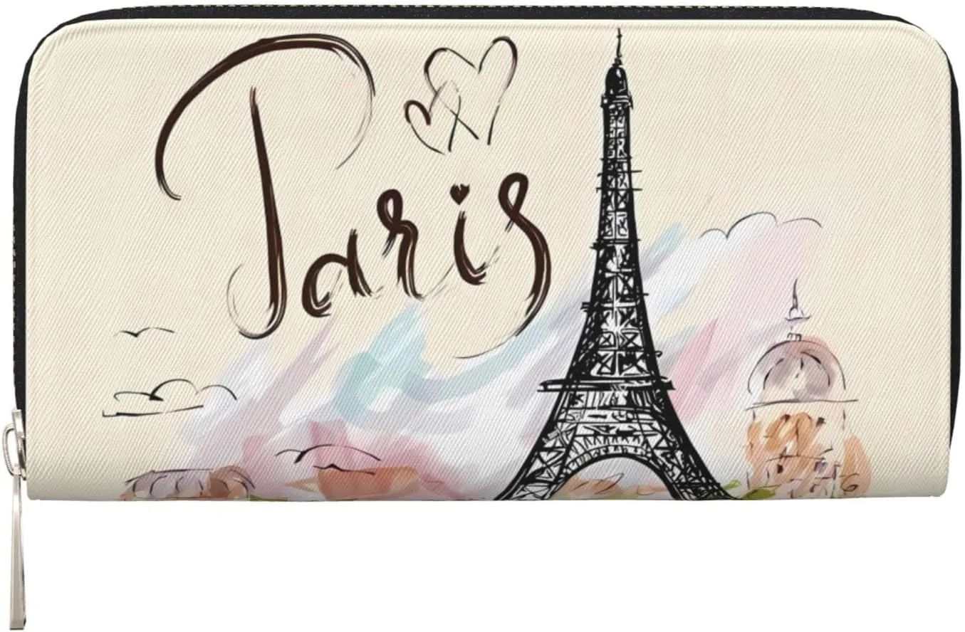 the famous Paris Eiffel Tower Wallet for Men Women Elegant Long Clutch Zip Around Travel Leather Coin Purse Large Capacity Credit Card Holder Handbag