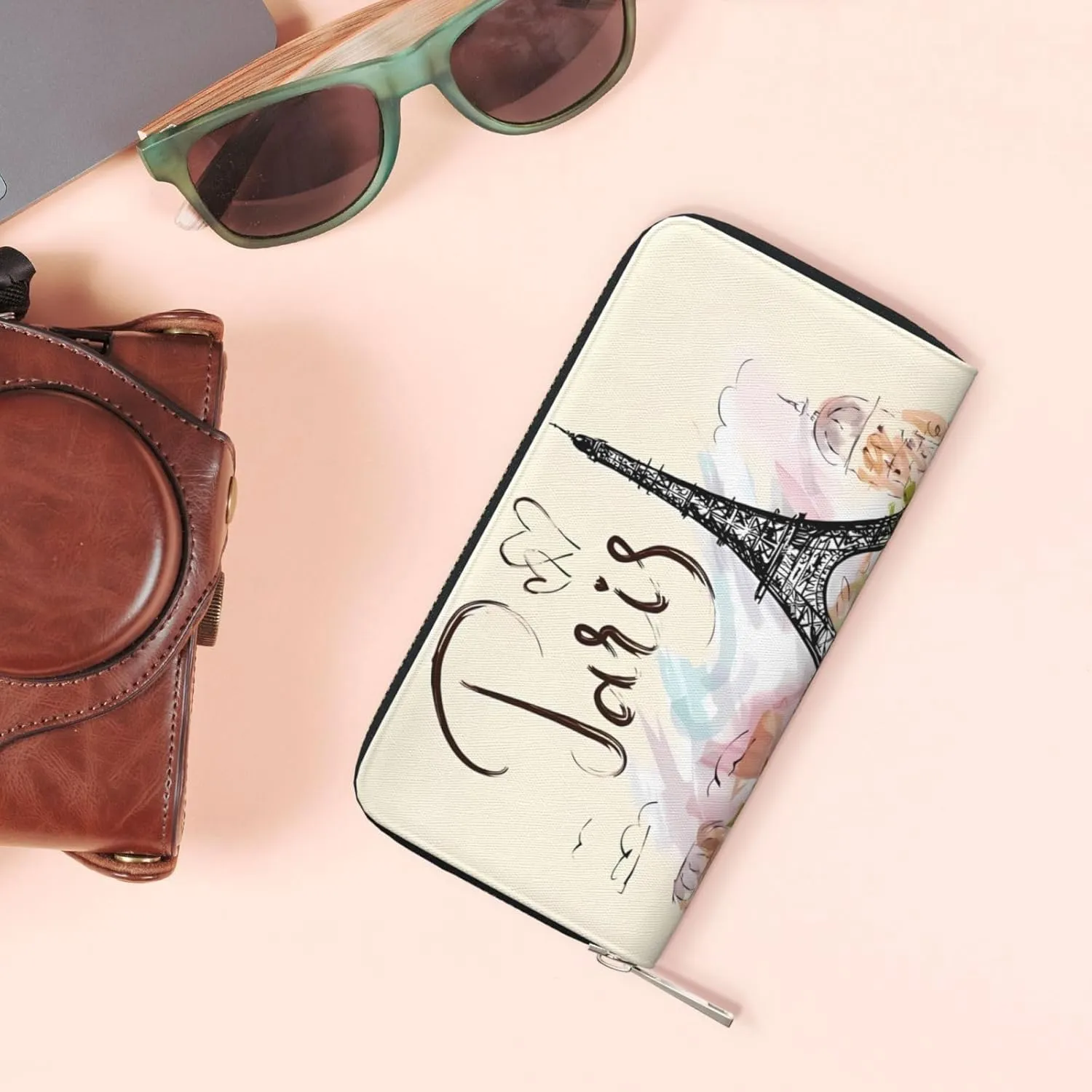 the famous Paris Eiffel Tower Wallet for Men Women Elegant Long Clutch Zip Around Travel Leather Coin Purse Large Capacity Credit Card Holder Handbag