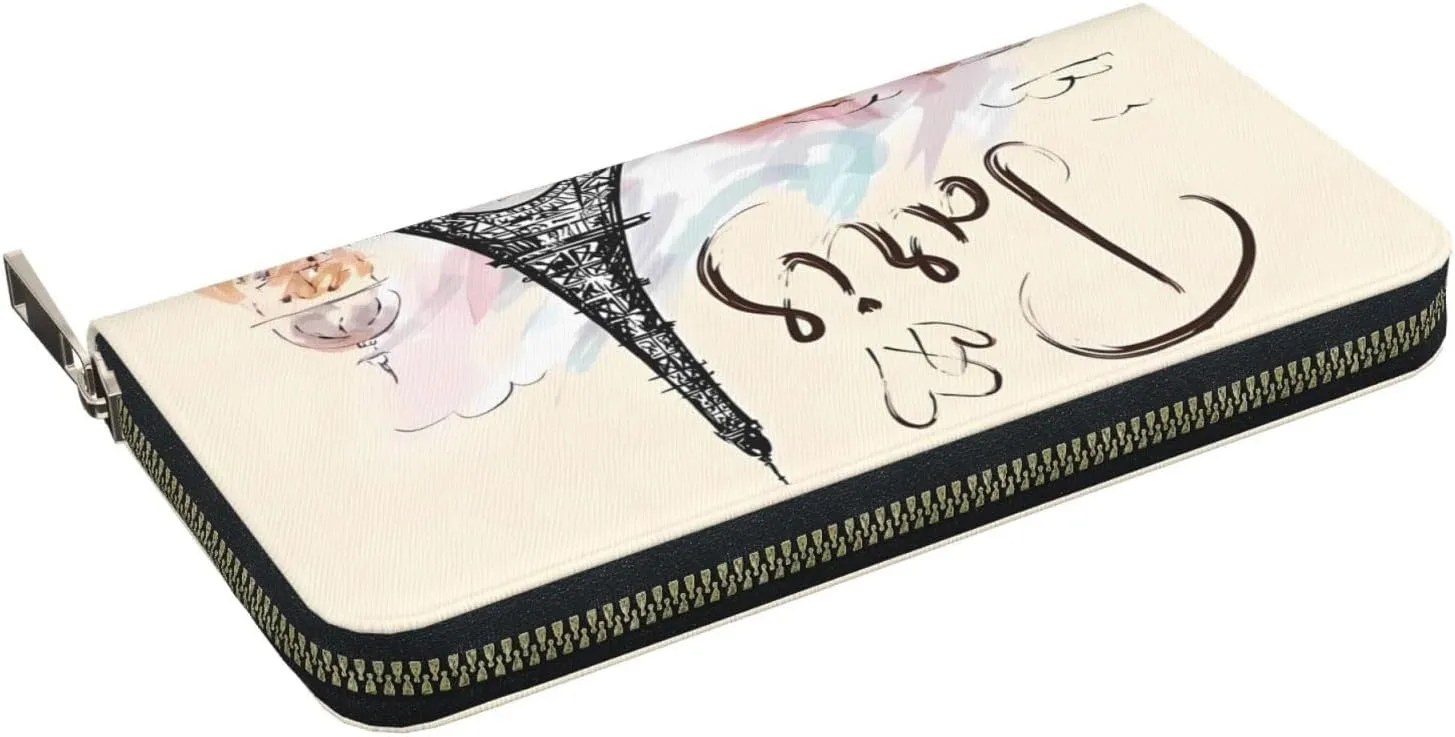 the famous Paris Eiffel Tower Wallet for Men Women Elegant Long Clutch Zip Around Travel Leather Coin Purse Large Capacity Credit Card Holder Handbag