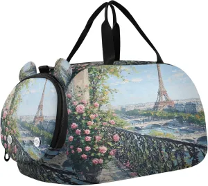 The Paris Tower Kids Overnight Sports Duffel Bags with Shoe Compartment & Wet Pocket Travel Sport Gym Bag for Girls Boys