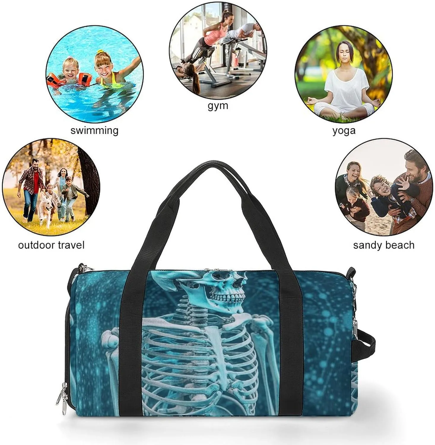 The Skeleton of Color Space Sports Gym Bag Carry on Holdalls for Men Small Duffel Bags for Women with Shoe Compartment