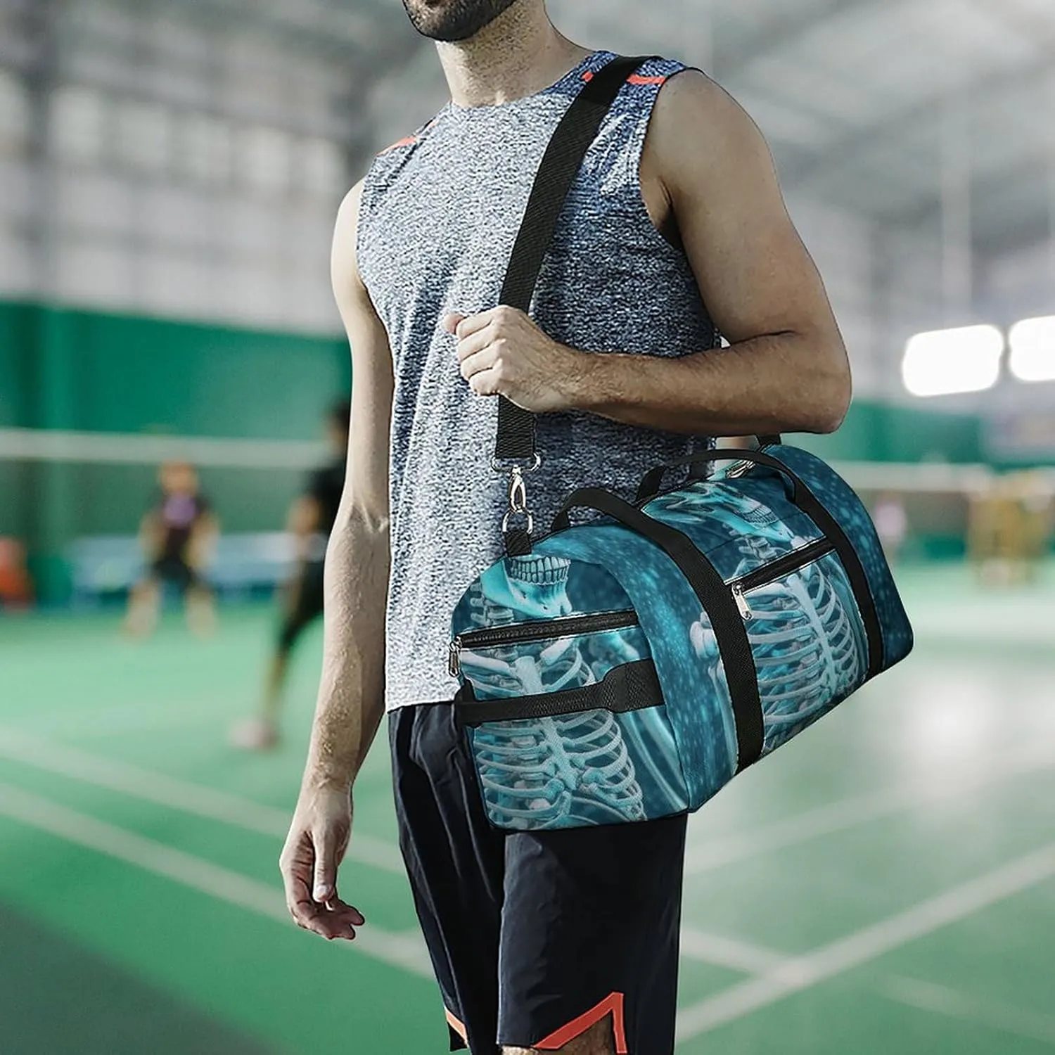 The Skeleton of Color Space Sports Gym Bag Carry on Holdalls for Men Small Duffel Bags for Women with Shoe Compartment