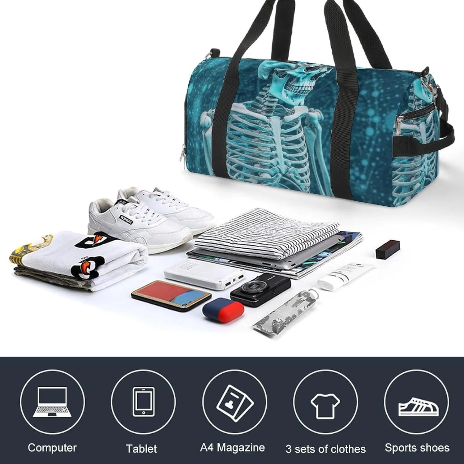The Skeleton of Color Space Sports Gym Bag Carry on Holdalls for Men Small Duffel Bags for Women with Shoe Compartment