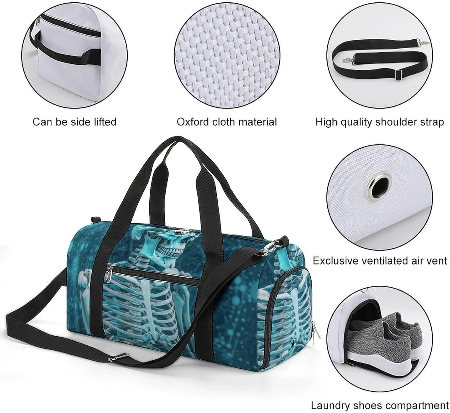 The Skeleton of Color Space Sports Gym Bag Carry on Holdalls for Men Small Duffel Bags for Women with Shoe Compartment