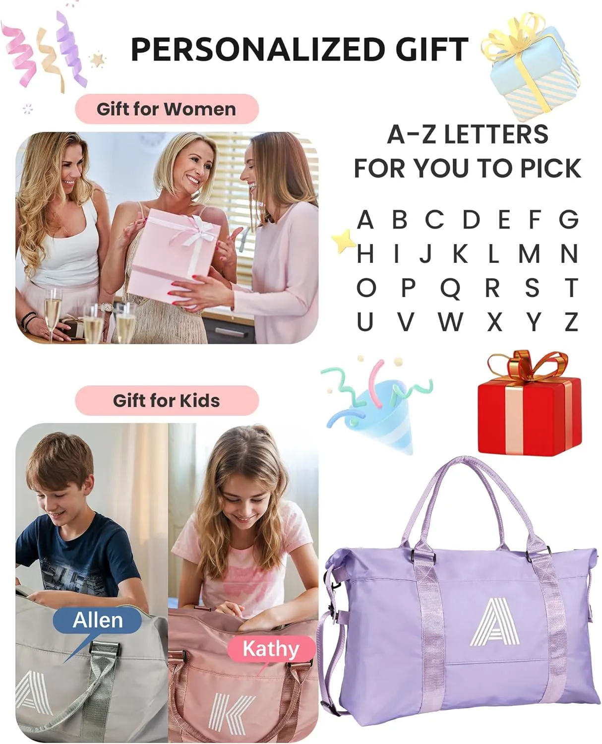 Things for Teen Girls, Birthday Gift, Initial Travel Bag, Girls Sports Bag, Personalized Weekender Bag, Monogram Overnight Bag Gift for Her (Letter H)