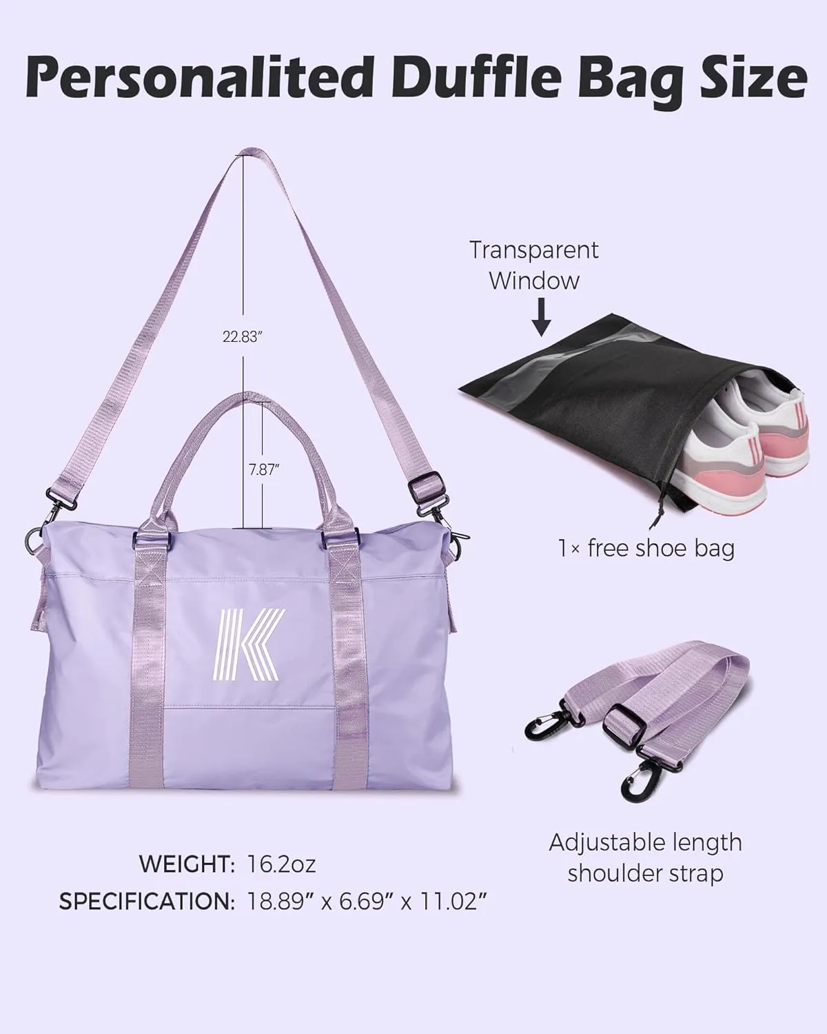 Things for Teen Girls, Birthday Gift, Initial Travel Bag, Girls Sports Bag, Personalized Weekender Bag, Monogram Overnight Bag Gift for Her (Letter H)