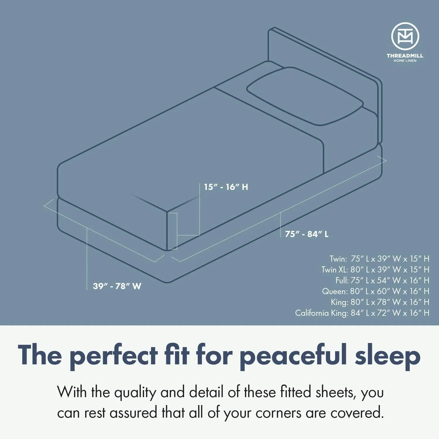 Threadmill 100% Cotton Sheets for Cal King Size Bed - 600 Thread Count Cal King Bed Sheets Set with 16” Deep Pocket - Sateen Weave 4-Piece Bedding Set with Cooling Effect, Folkstone Blue