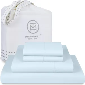 Threadmill California King Sheets - 1000 Thread Count Luxury Bed Sheets Set, Certified American Supima Cotton, Elasticized Extra Deep Pocket, Light Blue