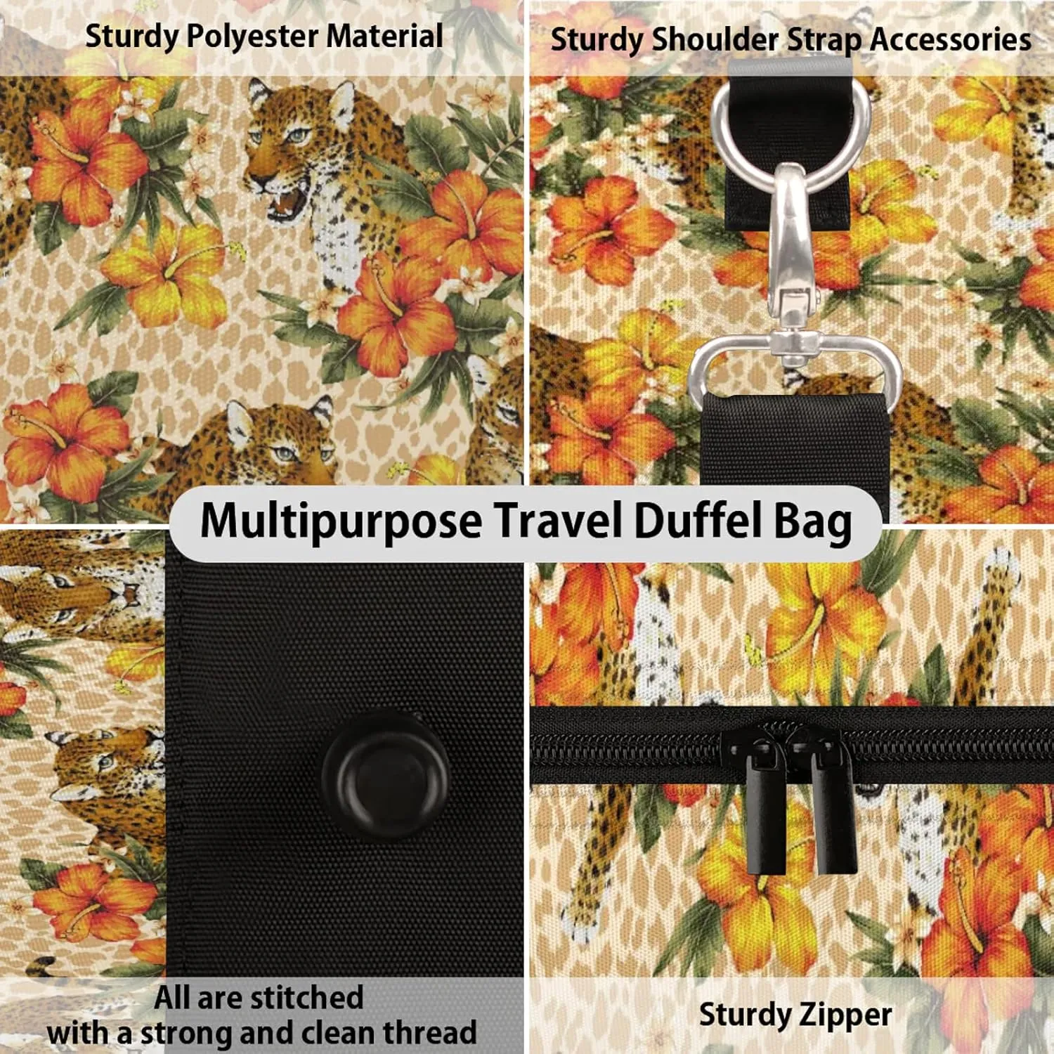 Tiger Wildlife Travel Duffle Bag, Weekender Bags for Women Men, Carry on Overnight Bag Waterproof Gym Bags, Hospital Bag for Labor and Delivery