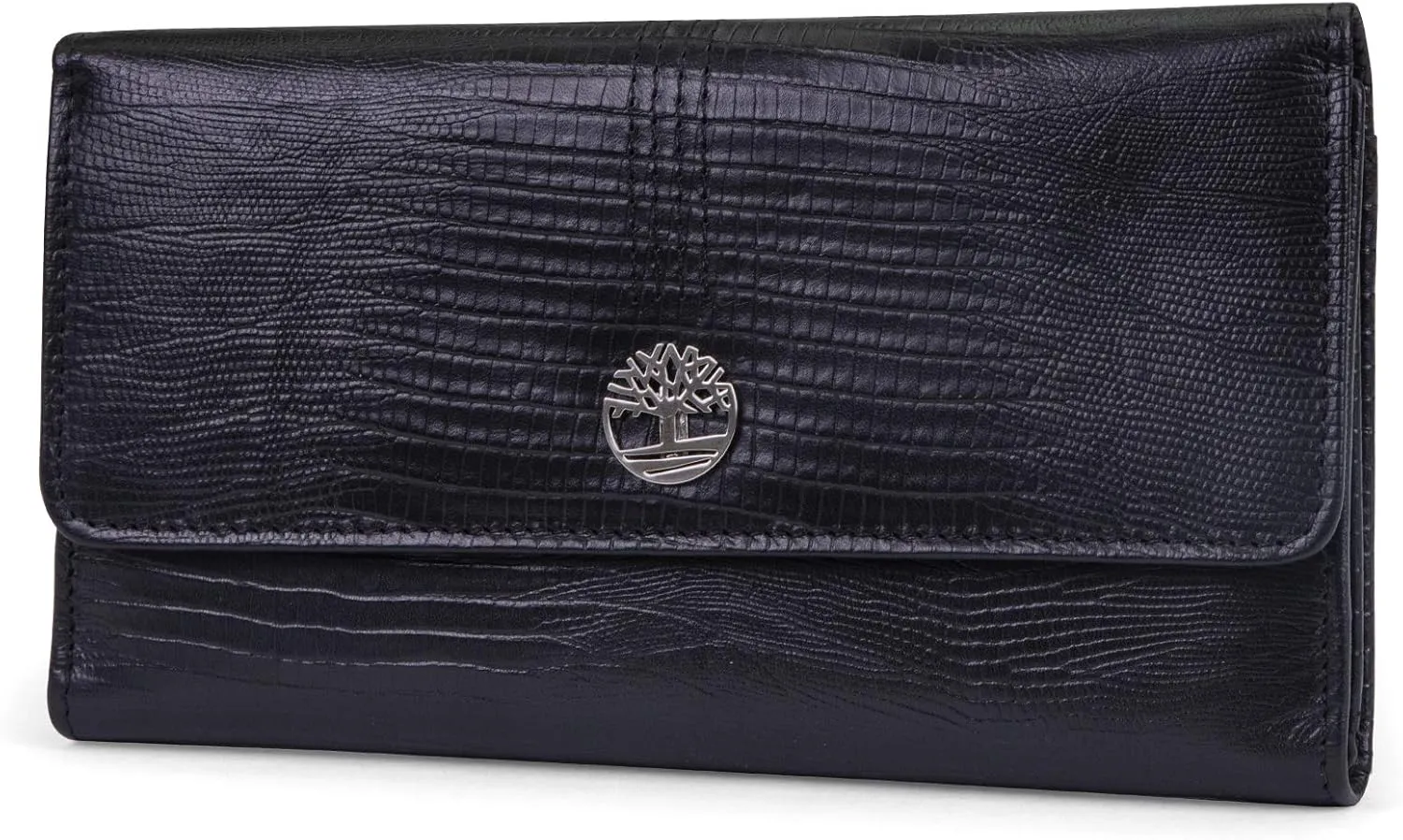 Timberland Leather RFID Flap Wallet Clutch Organizer, Black (Exotic)