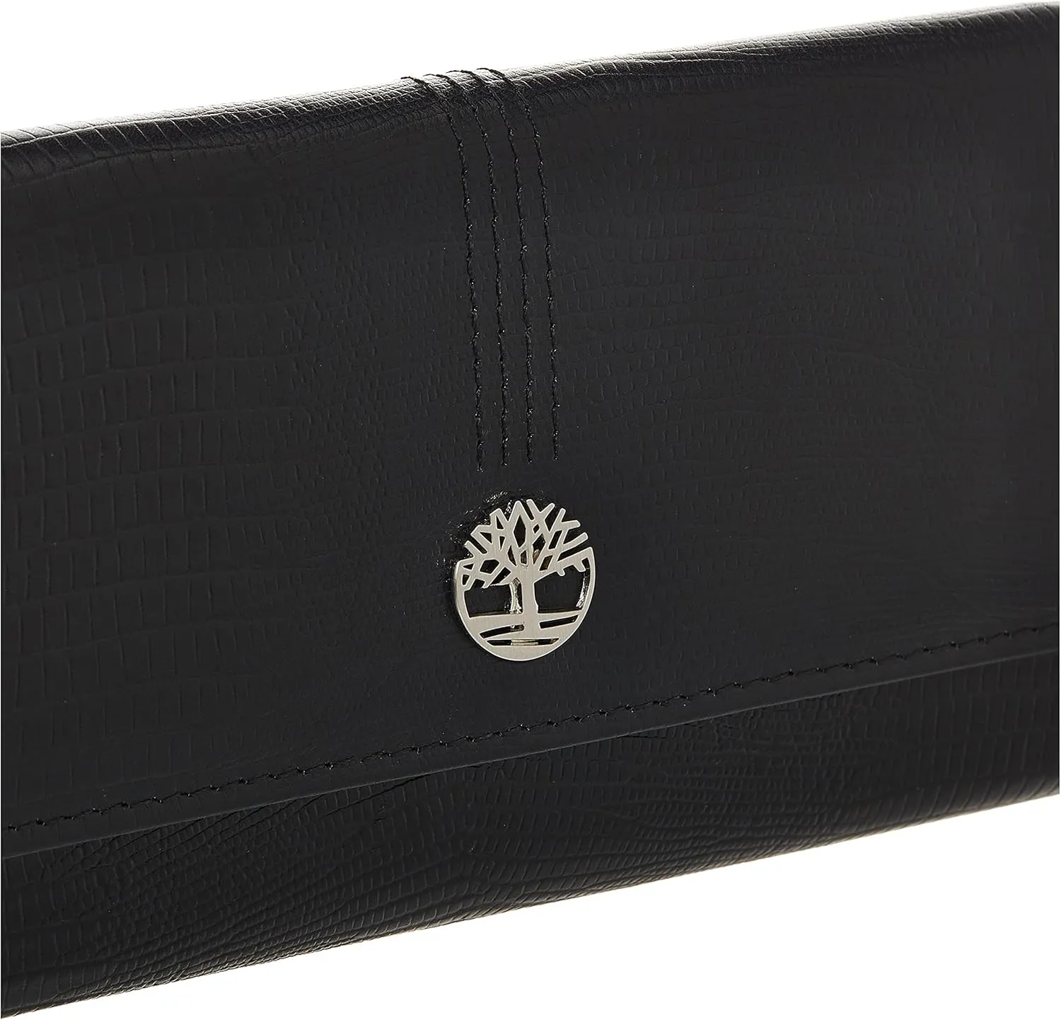 Timberland Leather RFID Flap Wallet Clutch Organizer, Black (Exotic)
