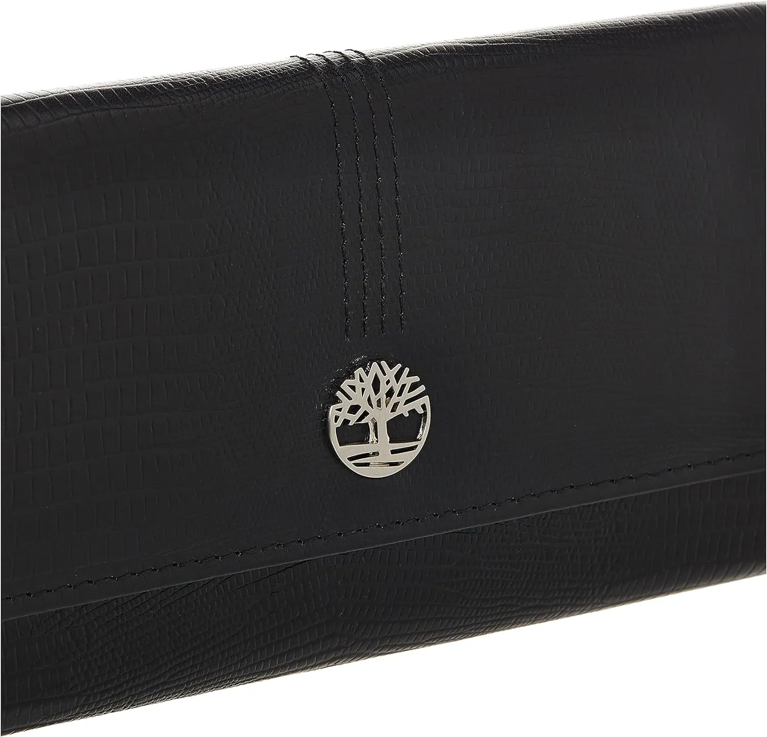 Timberland Leather RFID Flap Wallet Clutch Organizer, Black (Exotic)