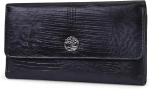 Timberland Leather RFID Flap Wallet Clutch Organizer, Black (Exotic)
