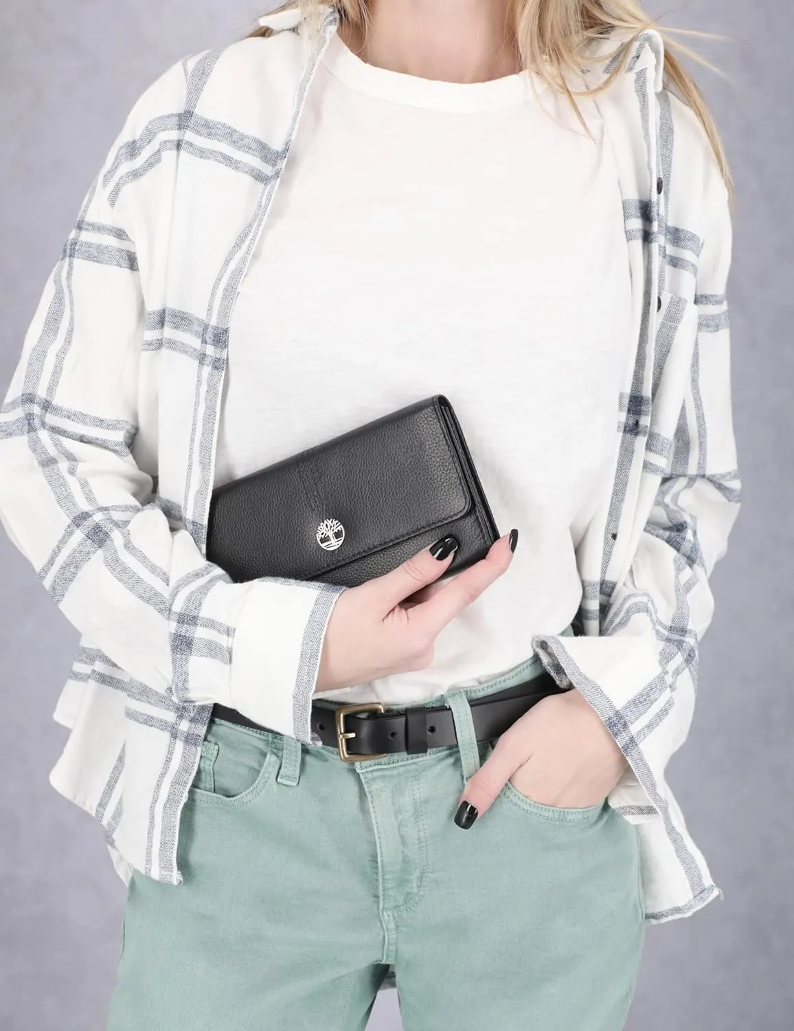 Timberland Leather RFID Flap Wallet Clutch Organizer, Black (Pebble)