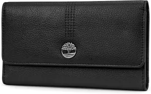 Timberland Leather RFID Flap Wallet Clutch Organizer, Black (Pebble)
