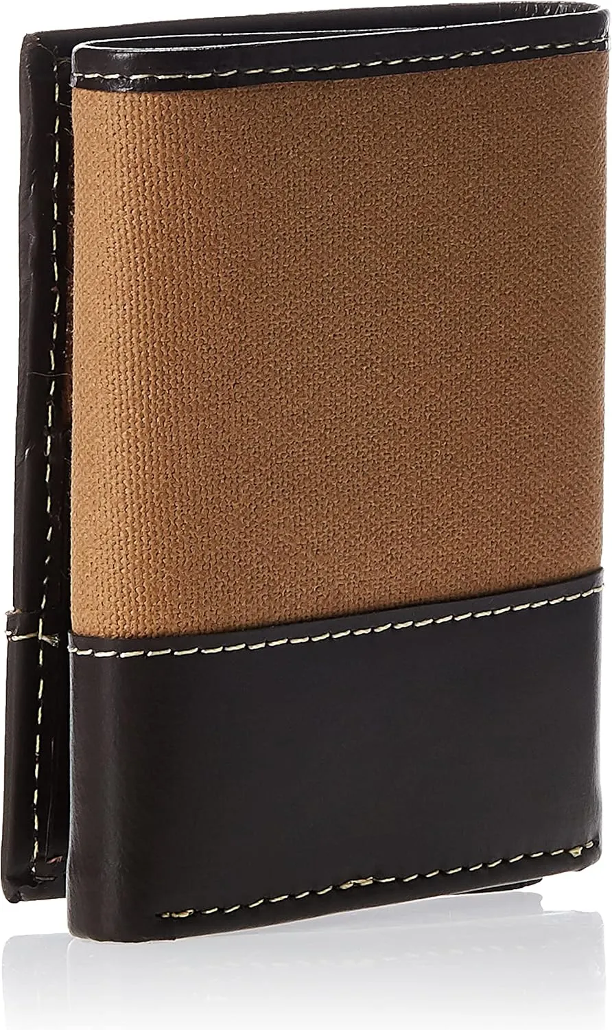 Timberland mens Canvas & Leather Trifold Wallet, Khaki, One Size US