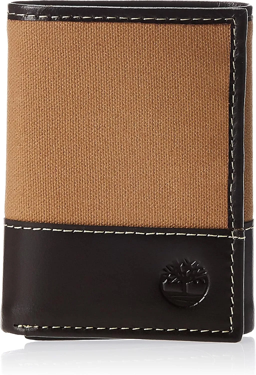 Timberland mens Canvas & Leather Trifold Wallet, Khaki, One Size US