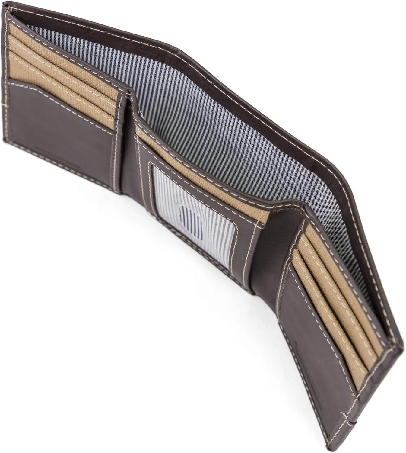 Timberland mens Canvas & Leather Trifold Wallet, Khaki, One Size US