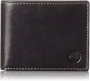 Timberland Men's Leather Passcase Trifold Wallet Hybrid, Black (Hundson), One Size