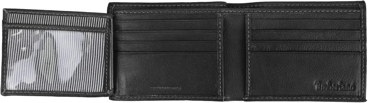 Timberland Men's Leather Passcase Trifold Wallet Hybrid, Black (Hundson), One Size