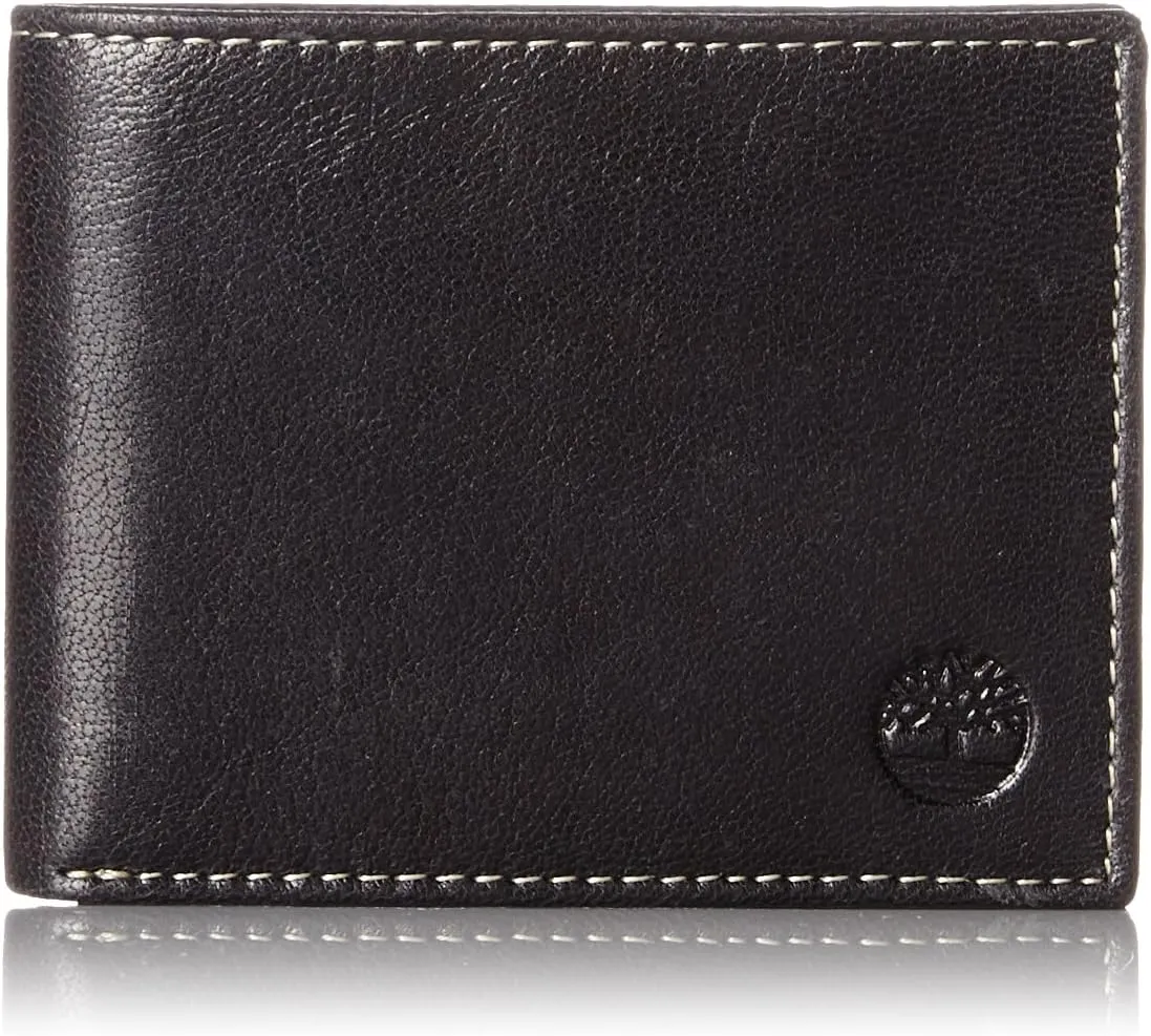 Timberland Men's Leather Passcase Trifold Wallet Hybrid, Black (Hundson), One Size