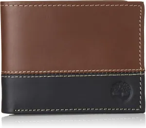 Timberland Men's Leather Passcase Trifold Wallet Hybrid, Black/Brown, One Size