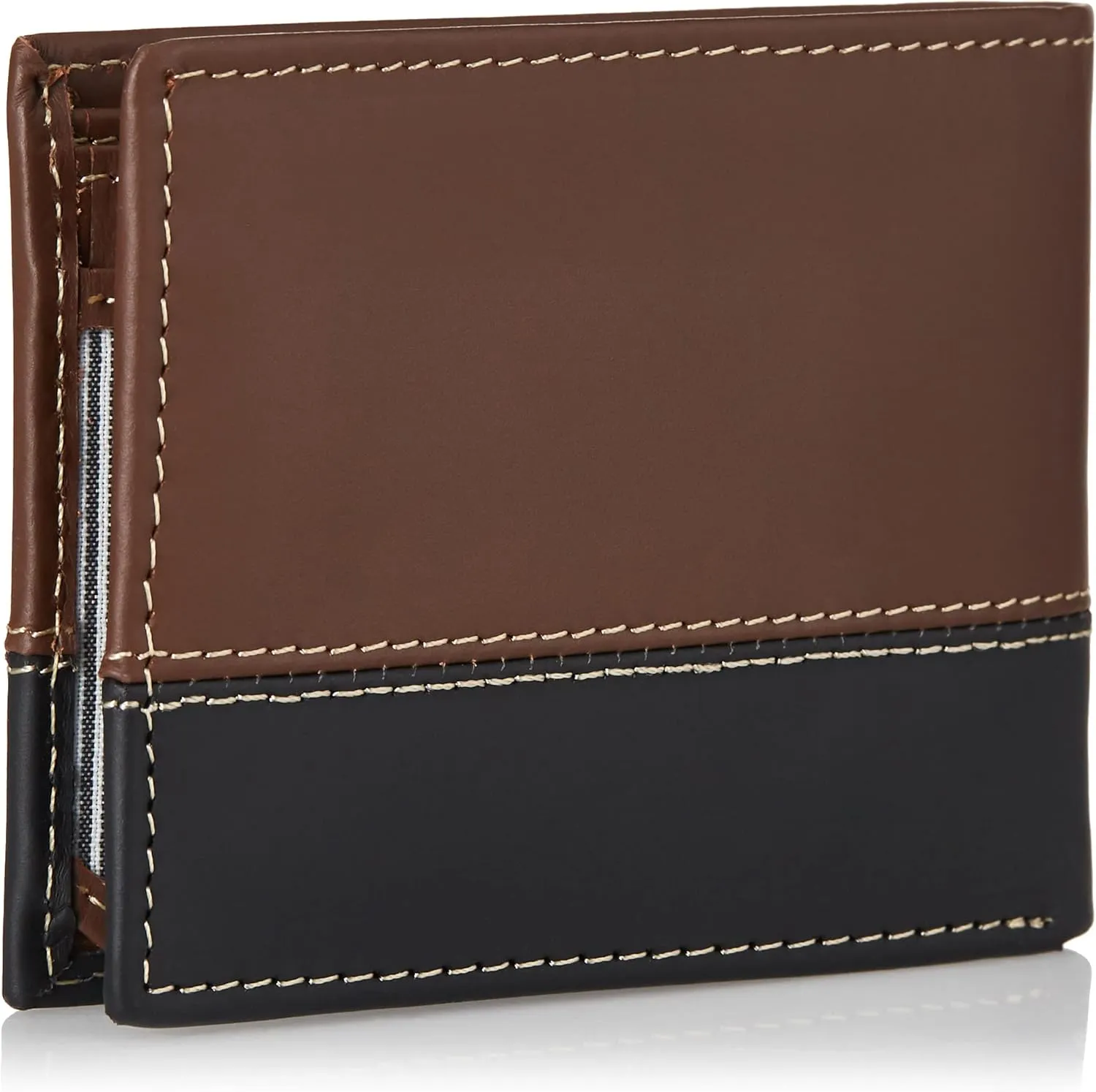Timberland Men's Leather Passcase Trifold Wallet Hybrid, Black/Brown, One Size
