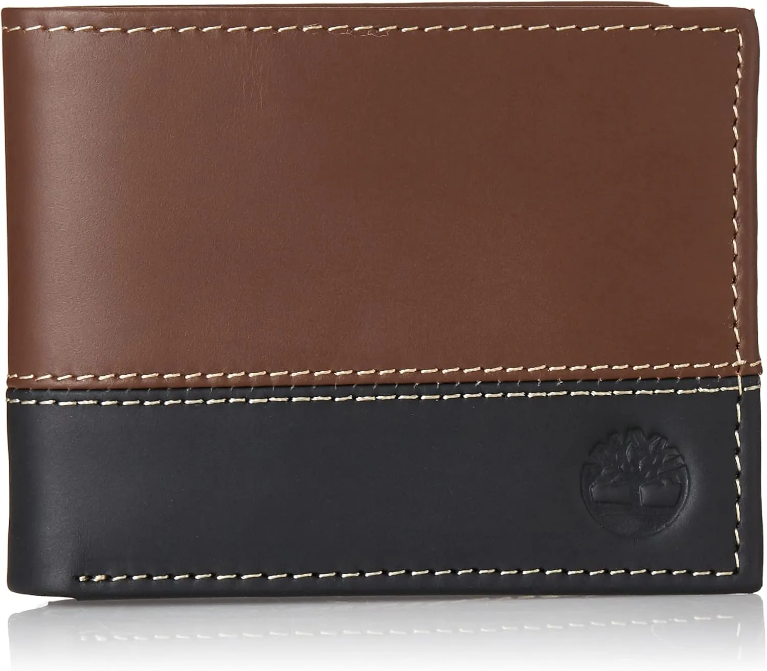 Timberland Men's Leather Passcase Trifold Wallet Hybrid, Black/Brown, One Size