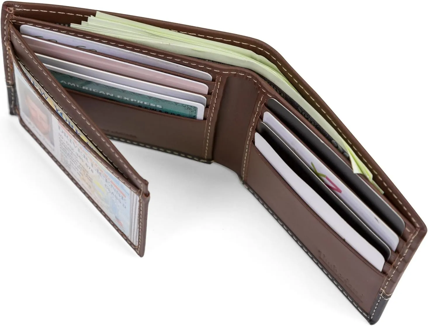 Timberland Men's Leather Passcase Trifold Wallet Hybrid, Black/Brown, One Size