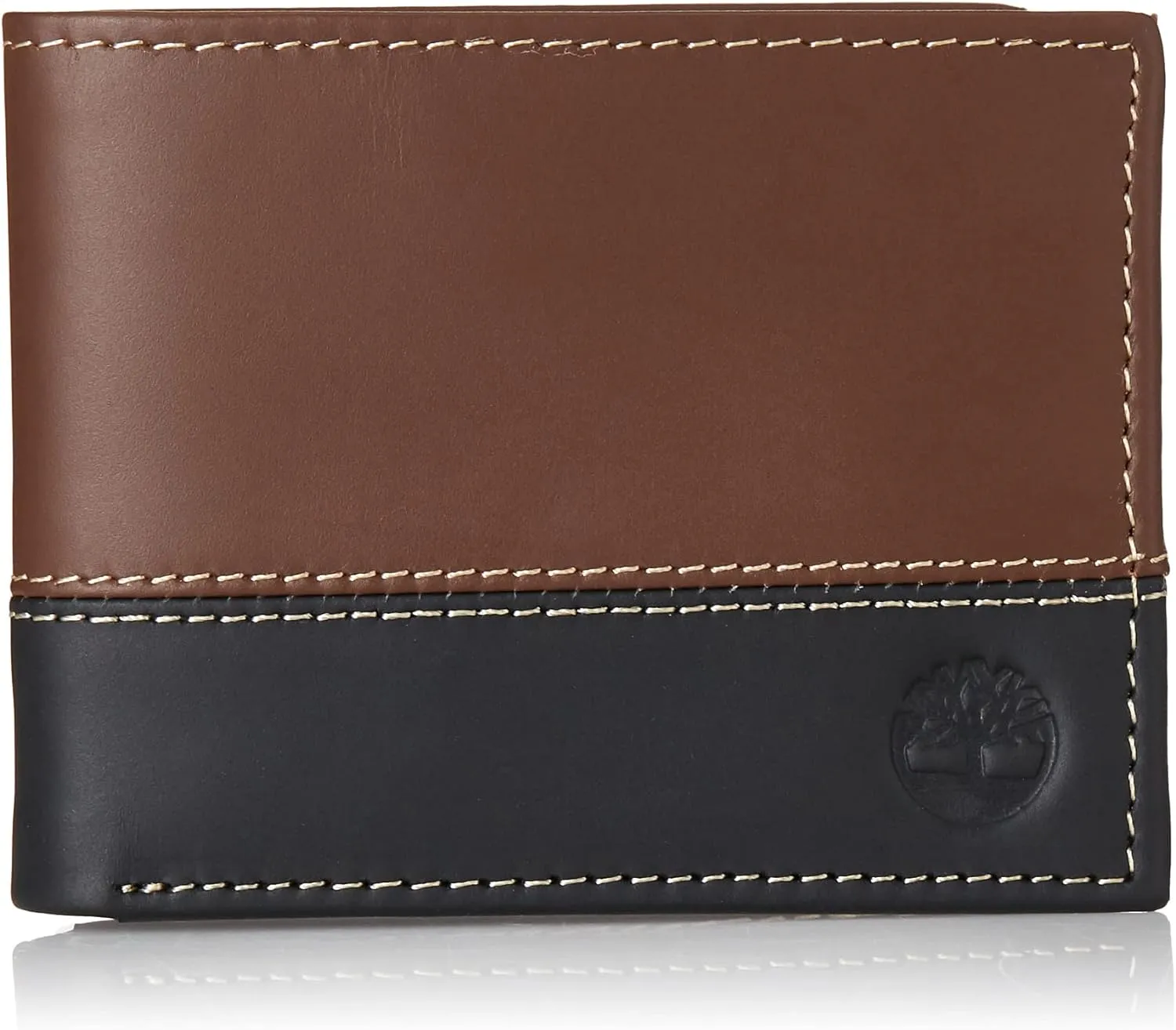 Timberland Men's Leather Passcase Trifold Wallet Hybrid, Black/Brown, One Size
