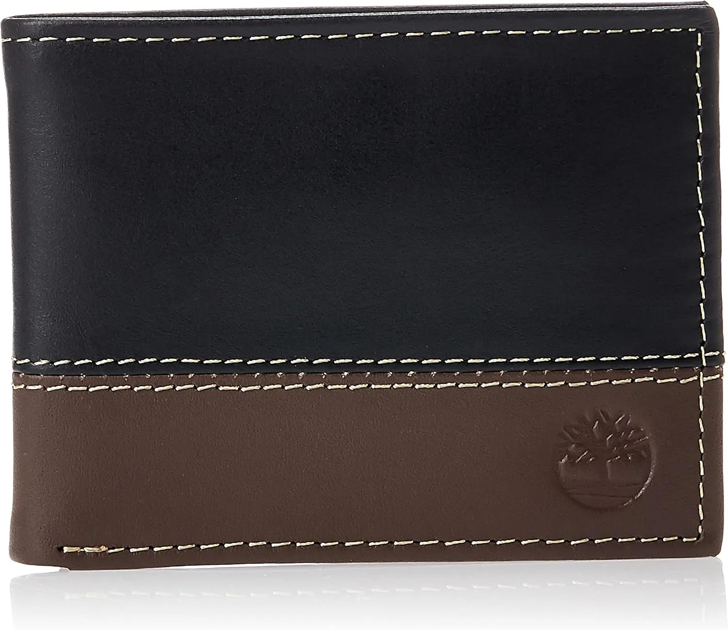 Timberland Men's Leather Passcase Trifold Wallet Hybrid, Black/Cognac, One Size